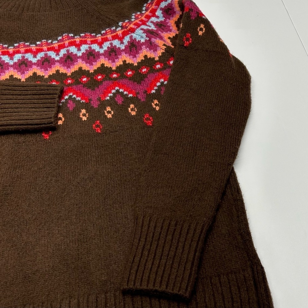 Lou & Grey Chocolate Knit Fairisle Mock Neck Sweater Women’s S Colorful - Picture 14 of 16